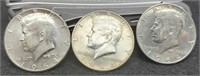 (3) 1964 Kennedy Half Dollars AU