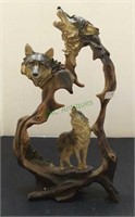 Composite wolf sculpture measuring 12 inches