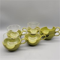 6 PYREX ROLY POLY AVOCADO GREEN CUP HOLDERS 4