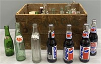 Advertising Glass Bottles & Wood Crate Lot