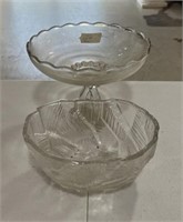 Glass Compote and Pressed Glass Bowl