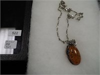 30" sterling chain with amber pendant in