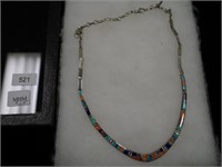 Inlaid necklace with turquoise, coral, lapis,