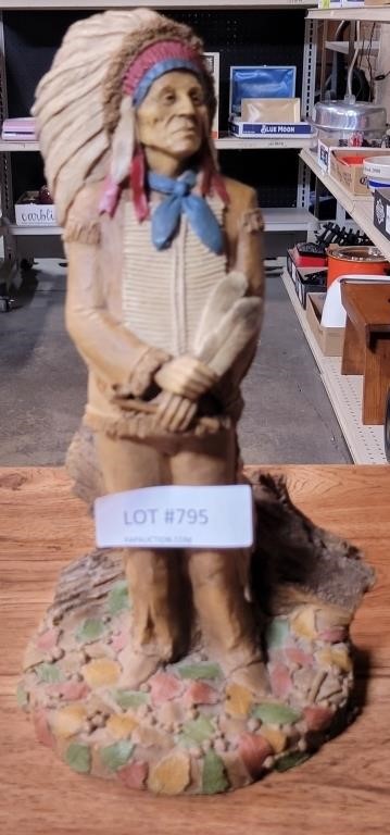 CARVED STONEWARE INDIAN CHIEF STATUE