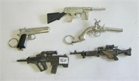 5  Miniature Toy Metal  Guns Key Chains