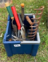 basket of yard hand tools