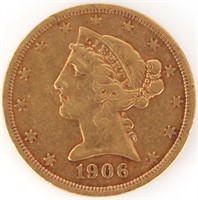 1906-S 90% GOLD $5 LIBERTY HEAD COIN