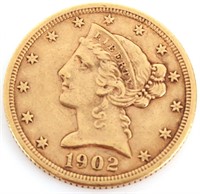 1902-S 90% GOLD $5 LIBERTY HEAD COIN
