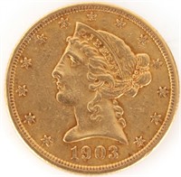 1903-P 90% GOLD $5 LIBERTY HEAD COIN
