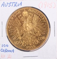 AUSTRIAN 1915 100 CORONA 90% GOLD COIN