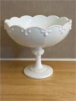 Milk Glass pedestal fruit bowl teardrop design