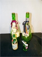 4 green glass handcrafted bottles