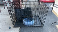 MEDIUM SIZE DOG CRATE W/ BAG & HEATED WATER BOWL