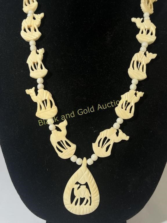 Antique Carved Bone Camel Necklace