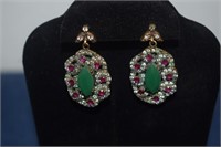 Sterling Silver Earrings w/ Rubies and Green &