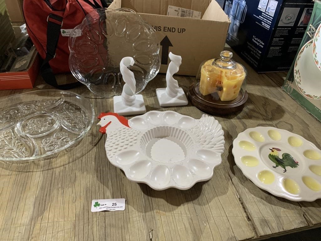 Egg plates, Candle Sticks & cheese holder