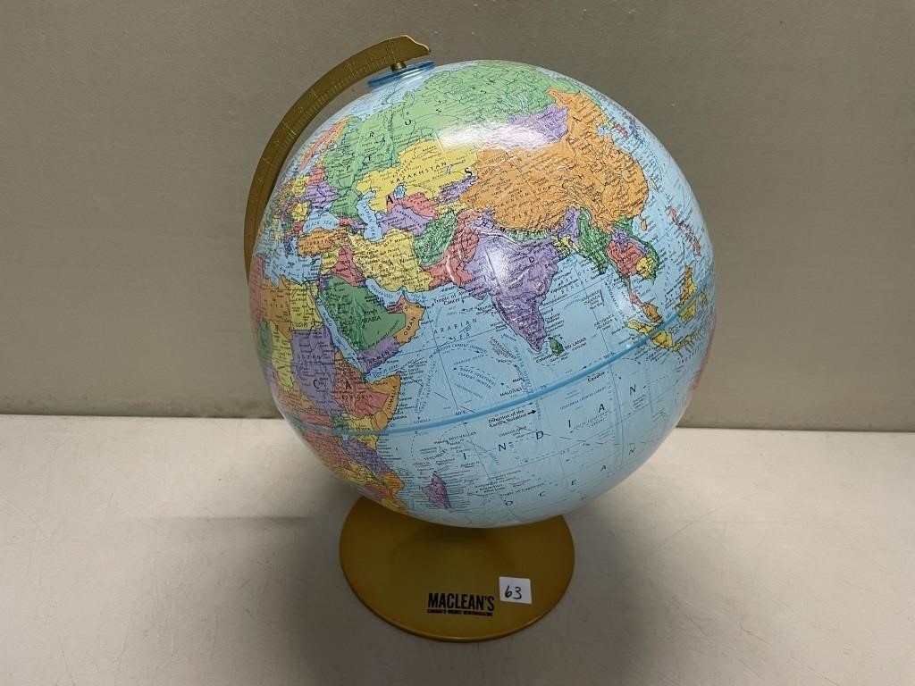 NEW OLD STOCK MACLEAN'S ROTATING WORLD GLOBE