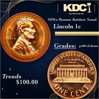 Proof 1970-s Lincoln Cent Monster Rainbow Toned 1c