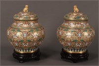 Pair of Chinese Cloisonne Jars and Covers,