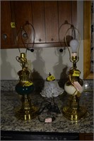 417: (2) table lamps green/white & mini lamp