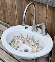 Hand Painted Landscape Scene on Vanity Sink Basin