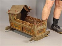 Continental Carved and painted Cradle
