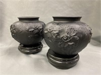 (2) Amethyst Glass Vases with Rosewood Stands