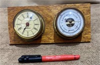 Old Brass Clock and Barometer Desk Plague