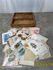 Vintage greeting cards with wooden box