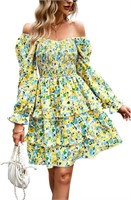 C781  OUSIMEN Summer Floral Dress, Short Sleeve Mi