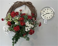 Grapevine Wreath with Floral Arrangement and Wall