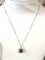 Beautiful Sterling Necklace with Ruby Emerald