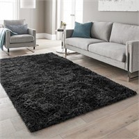 Ophanie Rugs for Living Room 5x8 Black, Fluffy