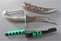 (2) Fixed blade knives. Silver handle blade