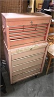 14 drawer tool chest on chest on casters, with