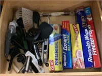 Drawer of Utensils & Kitchen Wrap