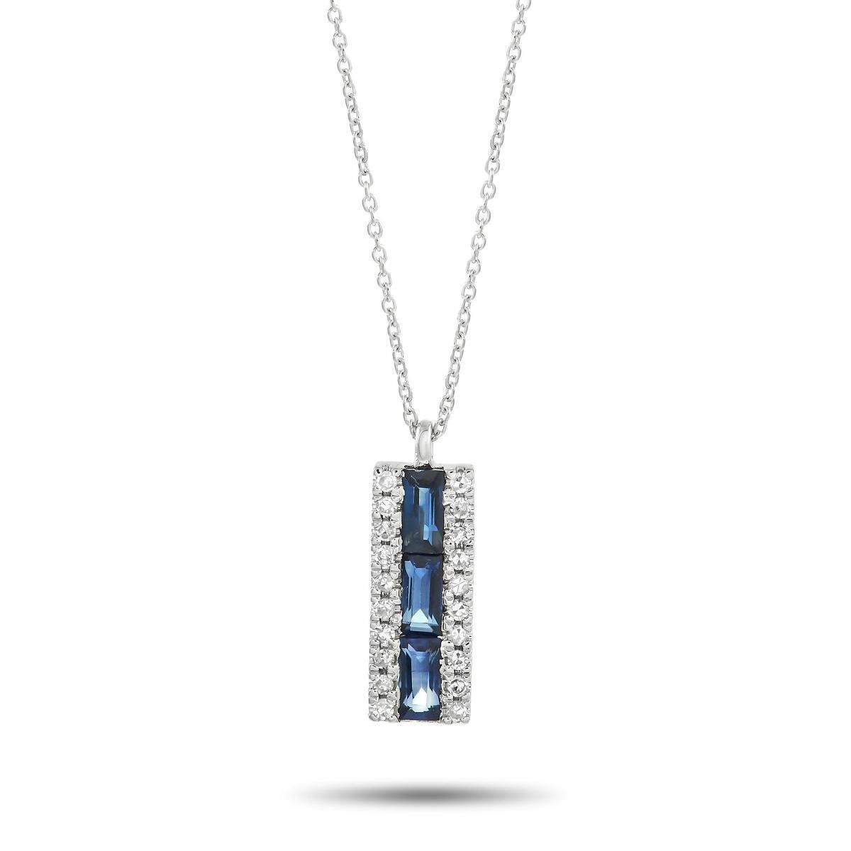 14K White Gold 0.10ct Diamond and Sapphire Necklac