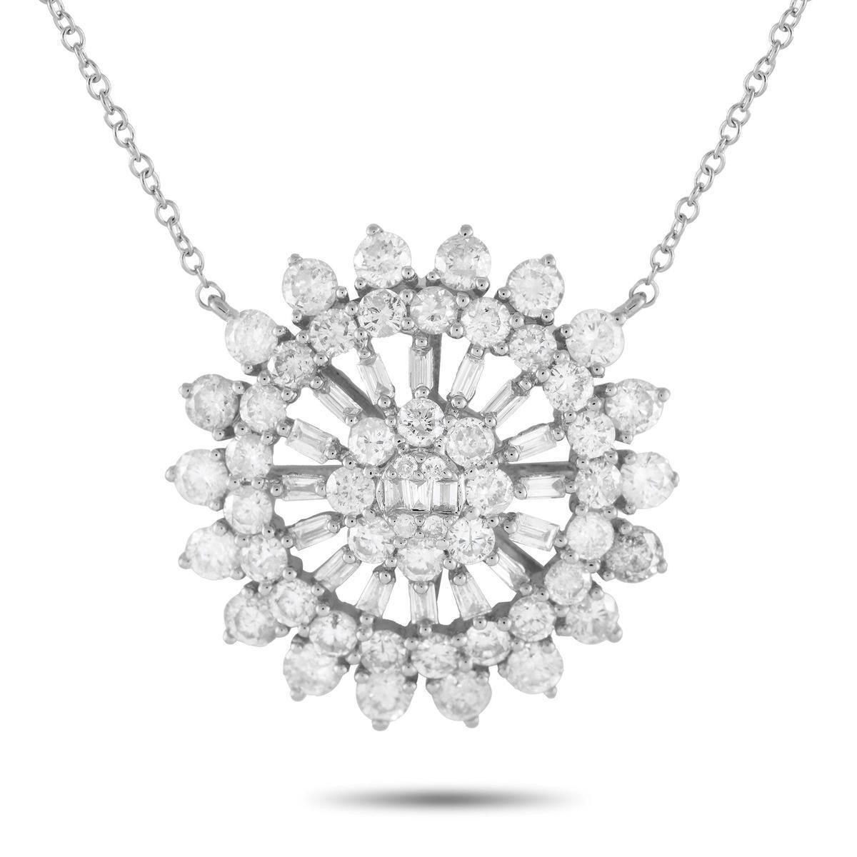 14K White Gold 1.75ct Diamond Sunburst Necklace