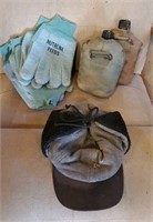 Work hat, chore gloves, set of 2 canteens