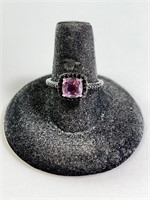 Sterling Amethyst/Onyx Halo Ring 2 Grams Size 7.75