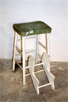 Vintage wooden kitchen stool; missing ladder