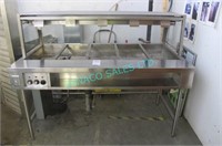 1X, S/S 69" x39", 5 WELL STEAM TABLE W/ HEAT LAMP