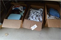 (3) Boxes of misc items: hangars, towels & more