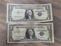 Two Blue Seal 1957 $1 Bills