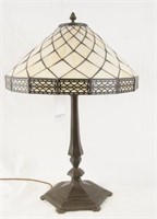 Stained glass 3-light lamp with bronze base