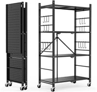 Storage Shelves with 20 Hooks, 4-Tier Foldable