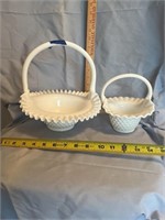 Pair hobnail milk glass baskets.