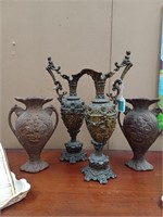Pair of Metal Claret Jug Vases and a Pair of