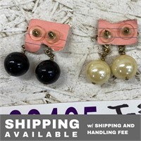 Pairs of Black Gem and White Pearl Earrings