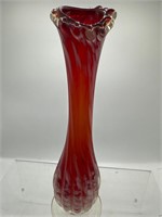 Vintage red white art glass vase